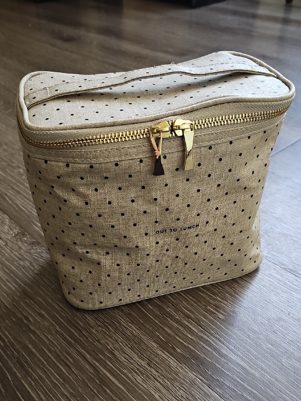 kate spade Beige Polka Dot Lunch Tote with Gold Zipper